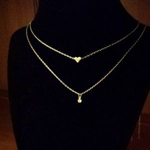 Dainty 2 Strand Heart & Crystal Charm Necklace